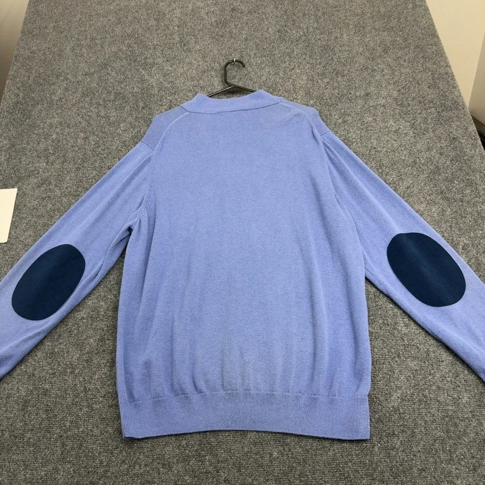 Vineyard Vines Sweater Mens XL Blue Pima Cotton Alpaca Elbow Patch Quarter Zip